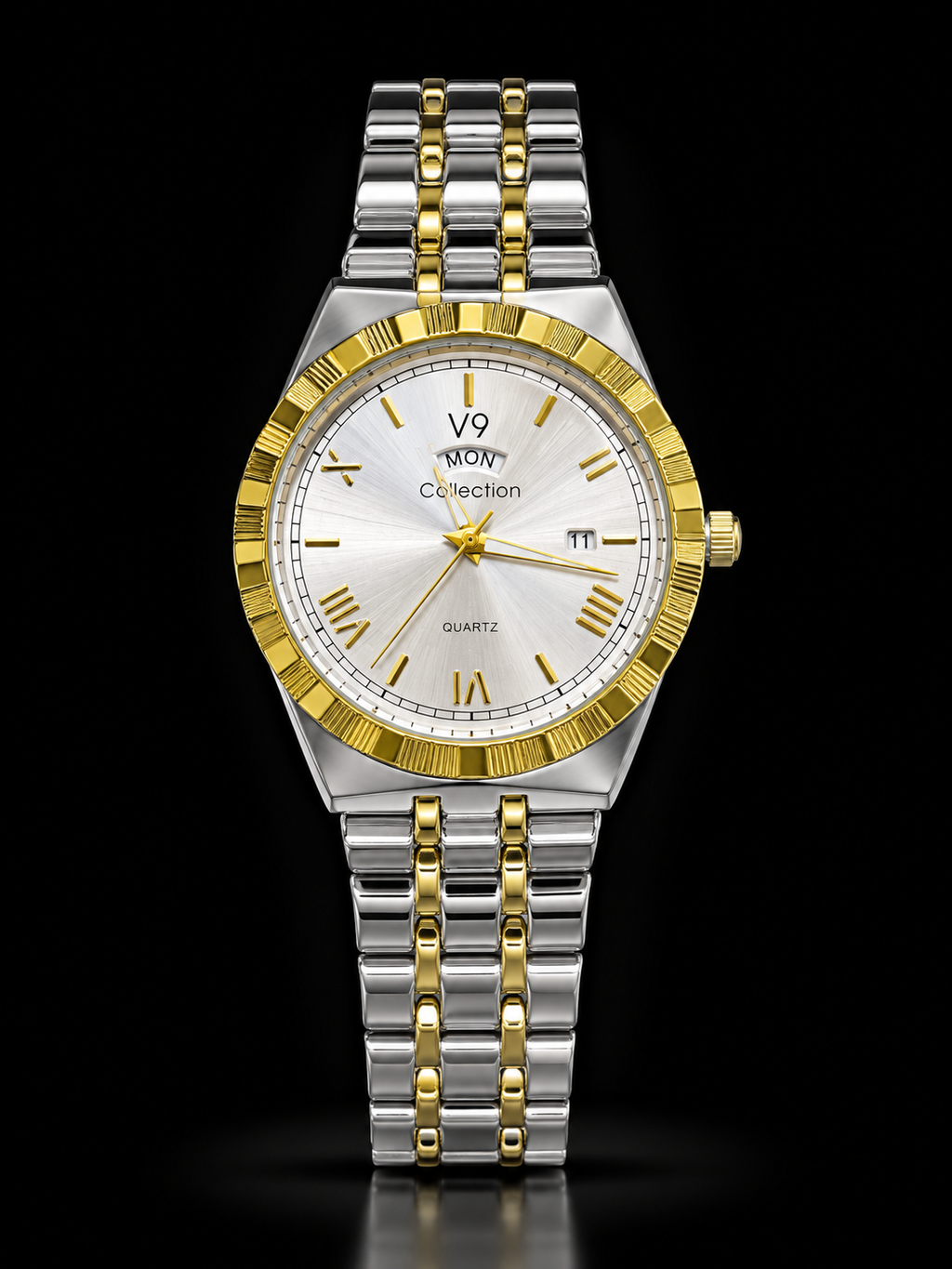 Two-Tone Chain ( Gold & Silver ) Stainless steel , Day-Date Display Watch