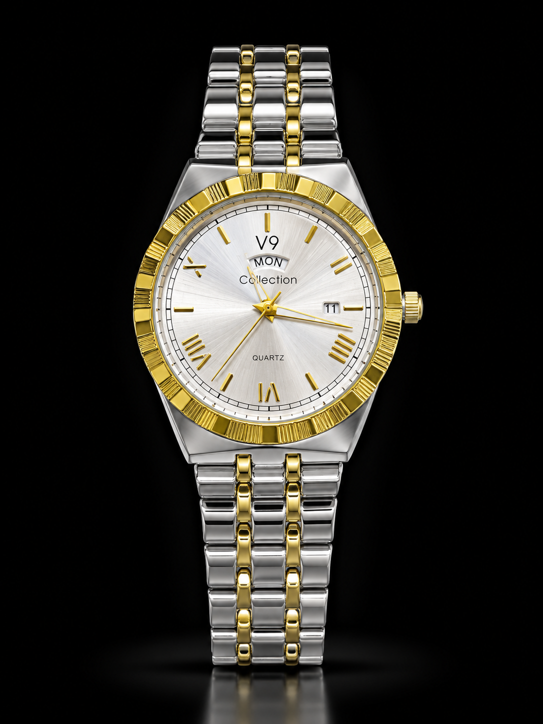 Two-Tone Chain ( Gold & Silver ) Stainless steel , Day-Date Display Watch